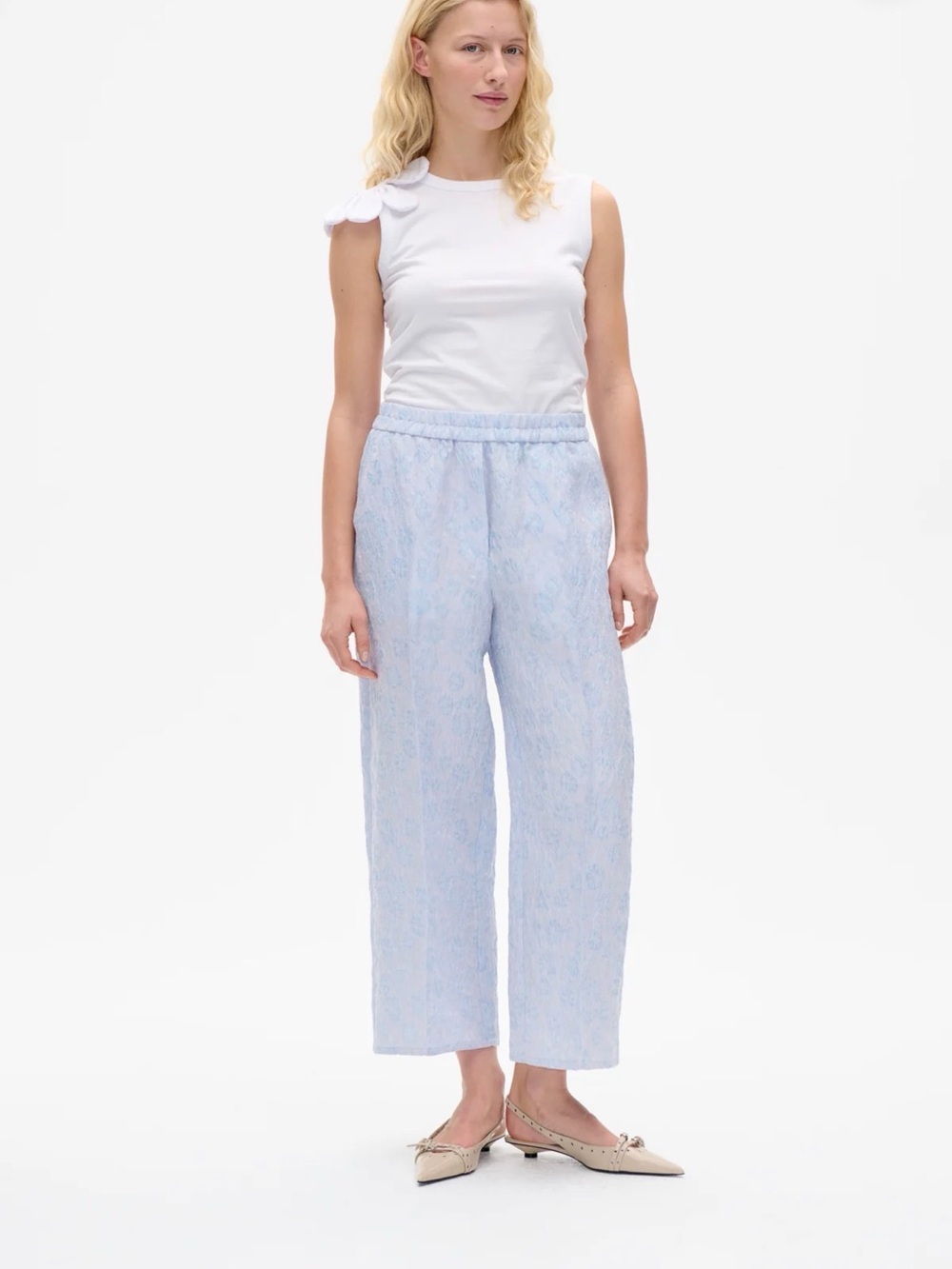 Baum und pferdgarten Light Blue Wide-Leg floral ankle length Jacquard Pants